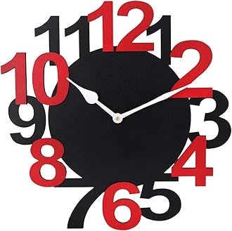 Sehaz Artworks Black Red Wall Clocks for Bedroom | Wall Analog Clock for Living Room | Designer Wooden Bignum Clocks for Home/Wall Decor 10 Inch