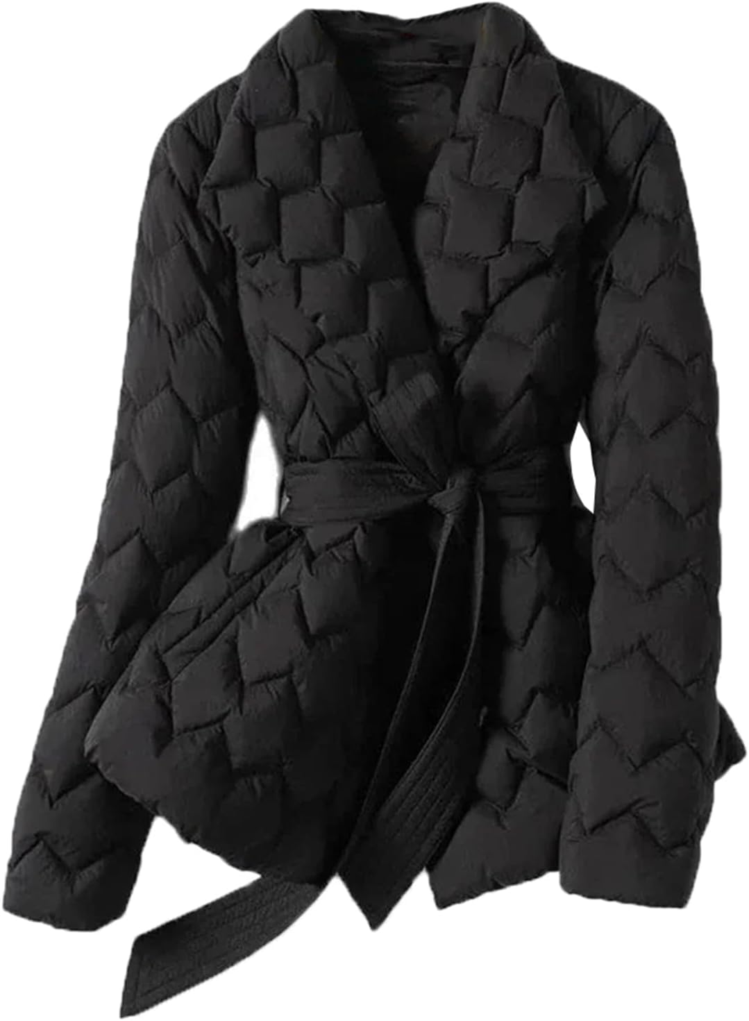 Mnjyihy Women Winter Lightweight Down Jacket With Belt Elegant Tie Belt Long Cotton White Duck Down Parka