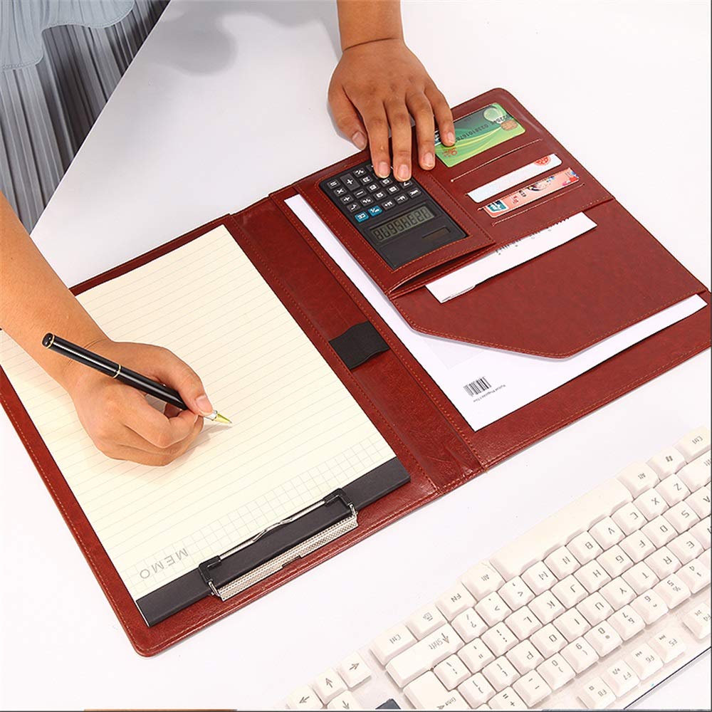 Carpeta de conferencias, multifunción, con calculadora, profesional, para entrevistas, currículum, organizador de archivos, bolsa de documentos de negocios (negro, 320 x 248 mm)
