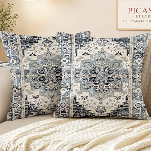 XPHZZL Pack of 2 Bohemian Style Linen Decorative Cushion Covers 60x60 cm Square Throw Pillow Covers 24x24 Inch Boho Style Pillowcases for Outdoor Home Decor Sofa Bedroom Car - Navy Blue