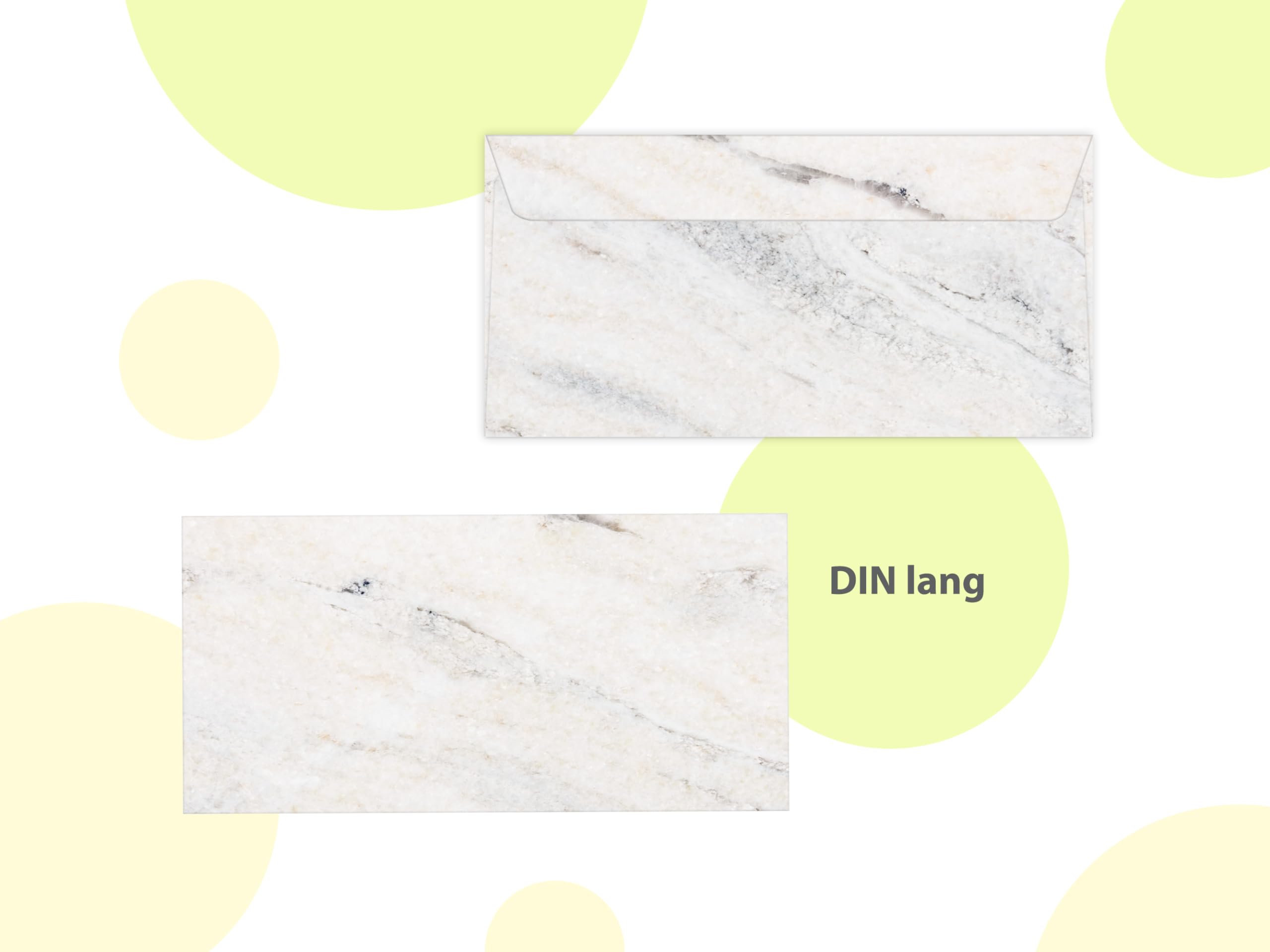 Briefpapier-Set 250 Druckerpapier DIN A4 + 250 Umschläge DIN-lang haftklebend Marmor grau Marmoriertes Papier beidseitig beschriftbar bedruckbar für Einladung Briefpost Firmenpost Urkunde