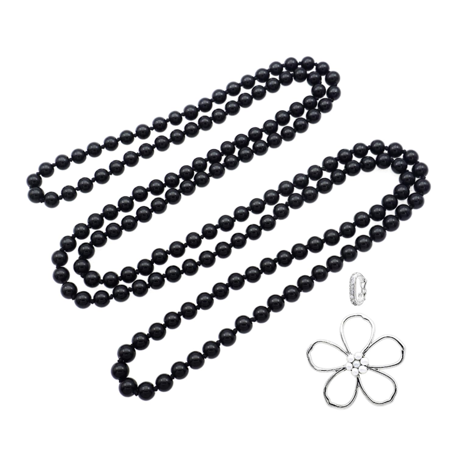 JSEA 32/48/60 Inches 8mm Glass Pearls Strand Layered Necklace Knoting Beaded Long Necklace White Beige Pink for Women