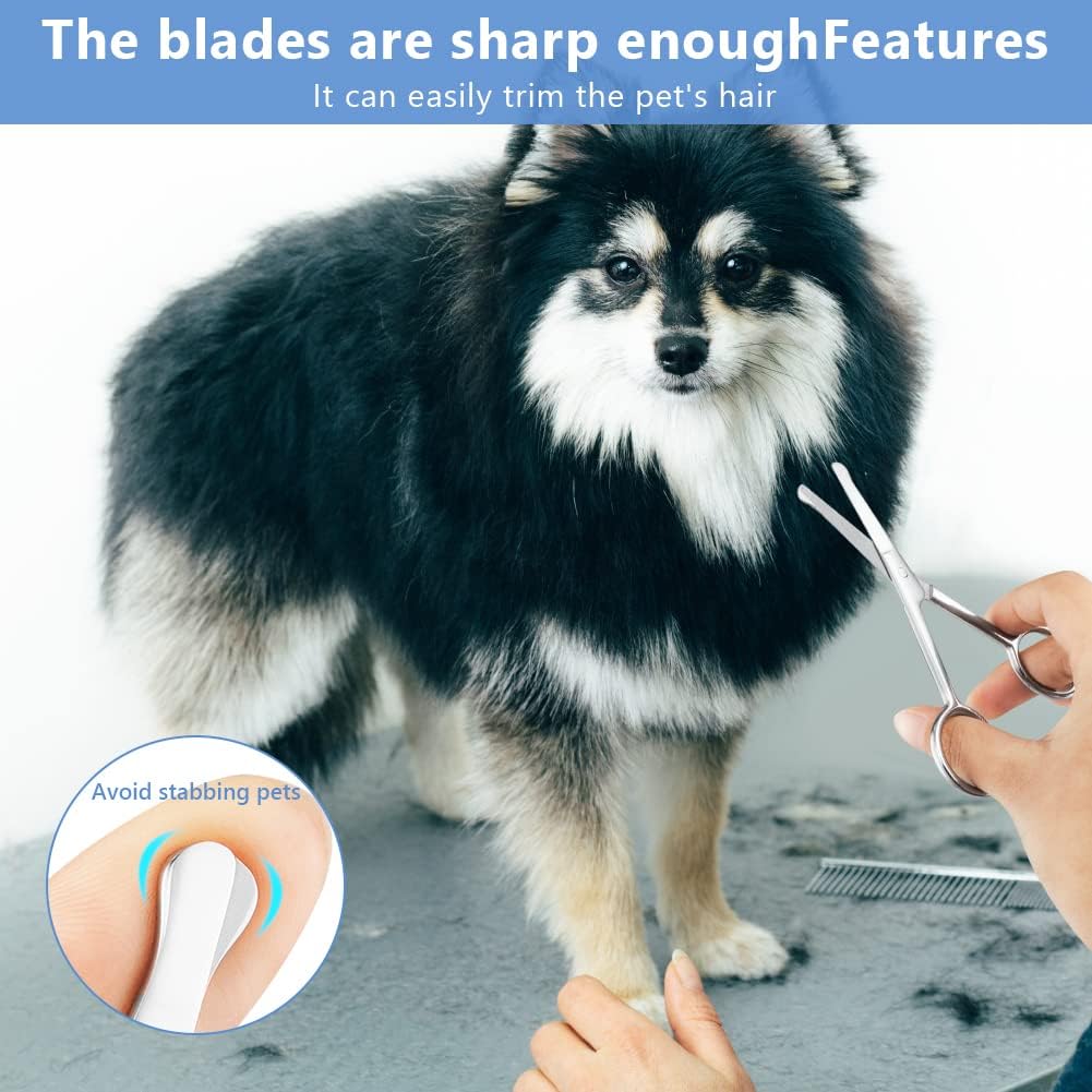 Adiwo Forbici per Animali, 10,5 cm Punta Arrotondata Forbici in Acciaio Inossidabile, Forbici per Toelettatura degli Animali Domestici, per Animali Capelli Toelettatura