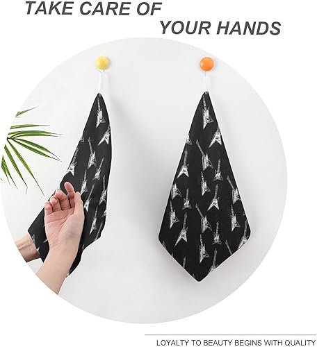 Miniatura 4 de Decorative Hand Towels for Bathroom - Retro Simple Guitar Print Soft Absorbent Small Bath Hand Towels for Kitchen, Farmhouse, Spa, Hotel, Guest Tea