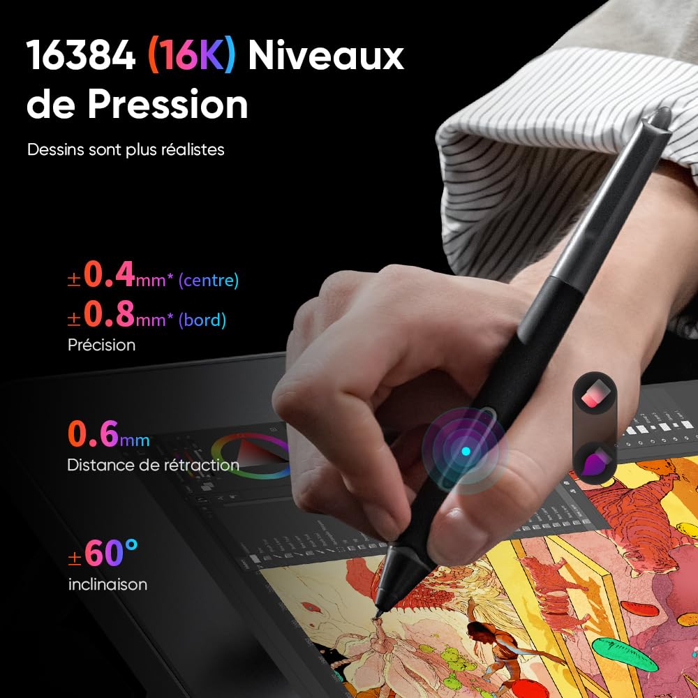 XP-PEN Artist Pro 16 (Gen 2) Tablette Graphique Dessin Écran Laminé Stylet 16K Pressions 2560x1600 159% sRGB