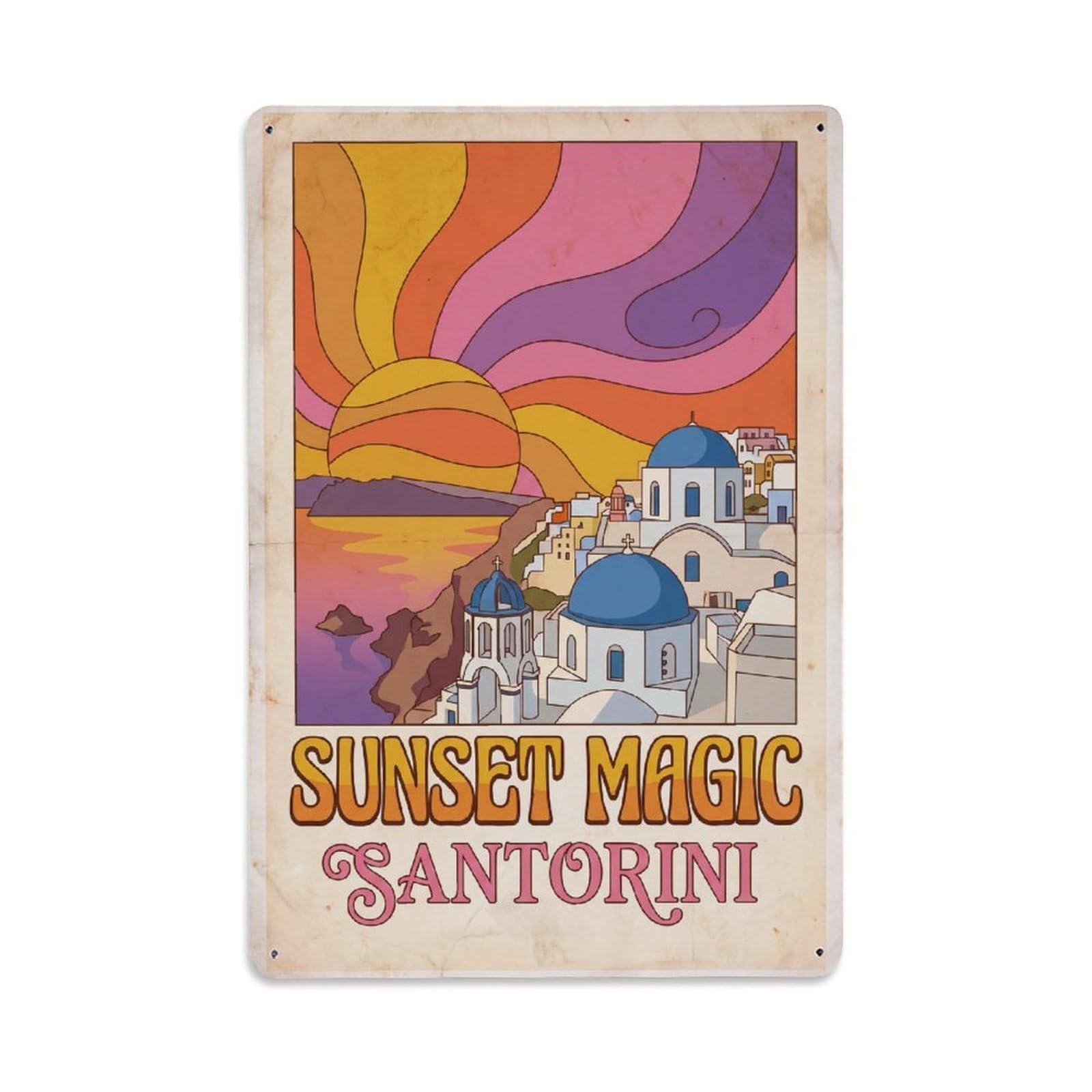 Gead 8X12inch Style Vintage Travel Santorini Sunset Magic Metal Tin Sign