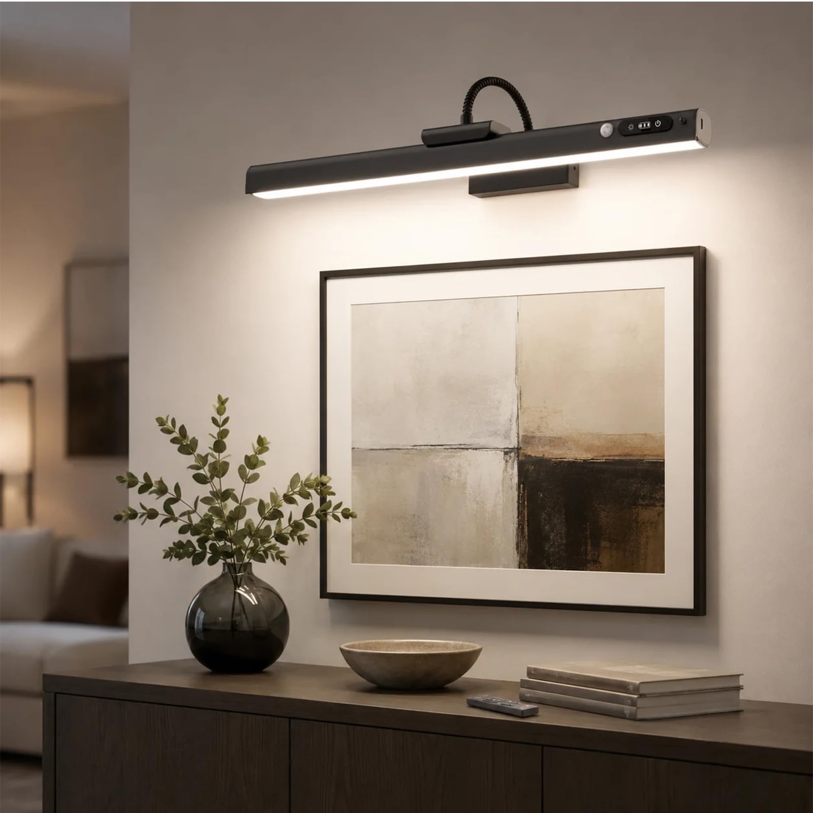 Lampada da Parete Ricaricabile Sensore Movimento Illuminazione per Immagini con Telecomando Dimmerabile Applique da Parete Magnetica Camera da Letto Soggiorno Corridoio (Nero)