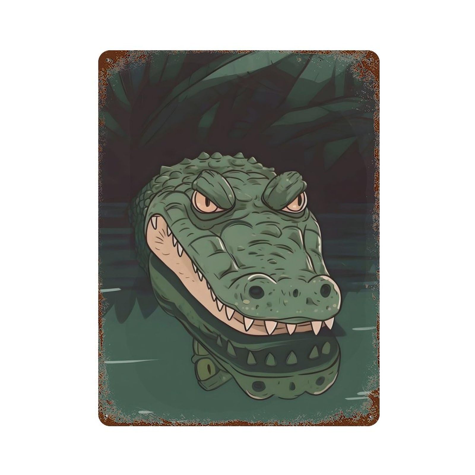 Garage Style Crocodile Head Distressed Metal Wall Sign 15.7"x11.8", Retro Wall Decor for Bar And Workshop