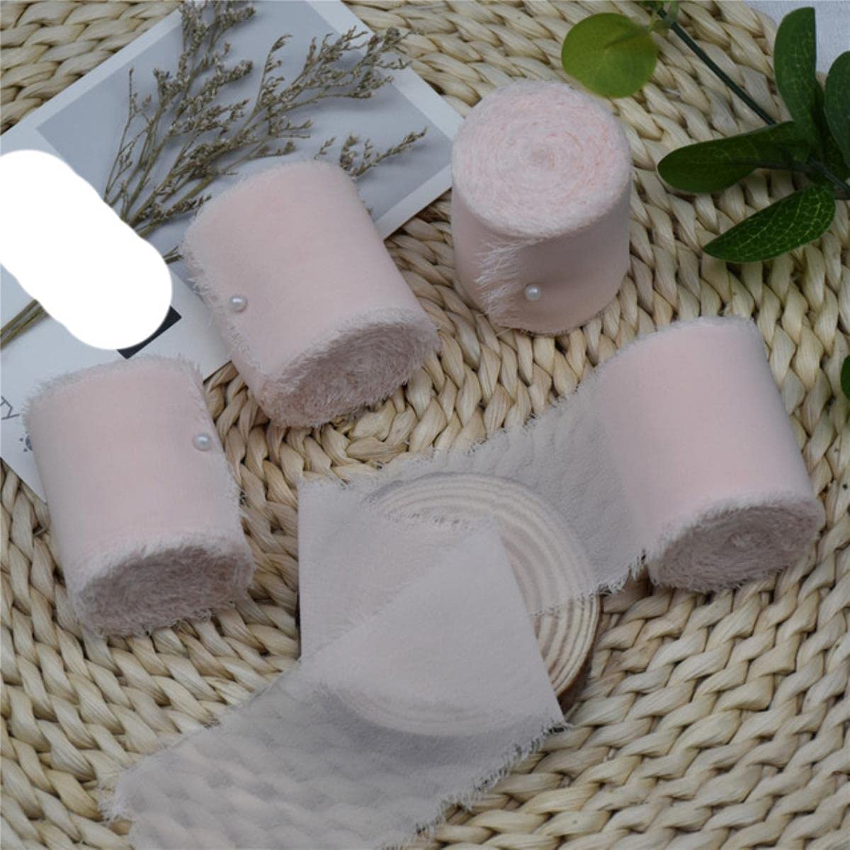 Handgemachte 4 STÜCKE 4 cm x 5,5 m Seidenchiffon Fransenband Ausgefranstes Randband Hochzeitseinladungen Blumenstrauß Geschenkverpackung DekorationFlatlay-Rosenblatt, 4 cm x 5,5 m 4 Stück