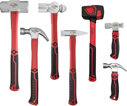 7-Pieces Hammer Set, Claw Hammer, Ball Peen Hammers, Rubber Mallet | 24 oz Claw Hammer, 12oz Claw Hammers, 2lb & 13oz Ball Peen Hammers, 3 Lb Sledge Hamer, Engineer Hammer, 10oz Rubber Mallet
