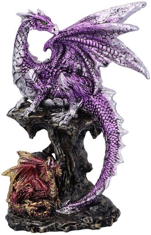 Nemesis Now Hatchling Protection Dragon and Dragonling Parental Figurine,Purple,15.2cm