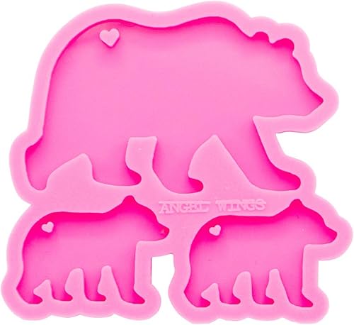 Miniatura 2 de Angel Wings Molde de familia de osos súper brillantes, moldes de silicona para madre y bebé, molde de llavero personalizado para llavero de arcilla