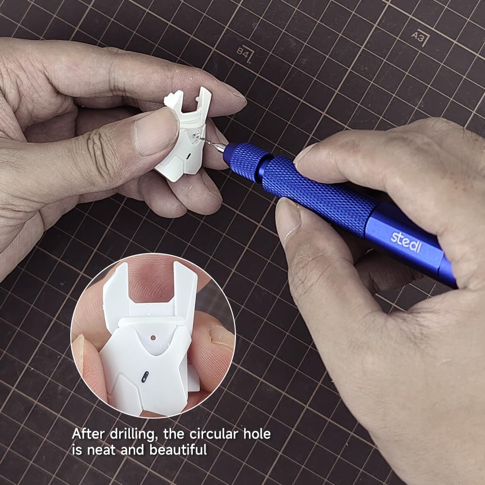 stedi Perceuse manuelle à broche pour modélisme, outils de bricolage, perceuse manuelle à double roulement ultra précise pour Gundam, modèle militaire miniature, pièces en résine 3D, bleu