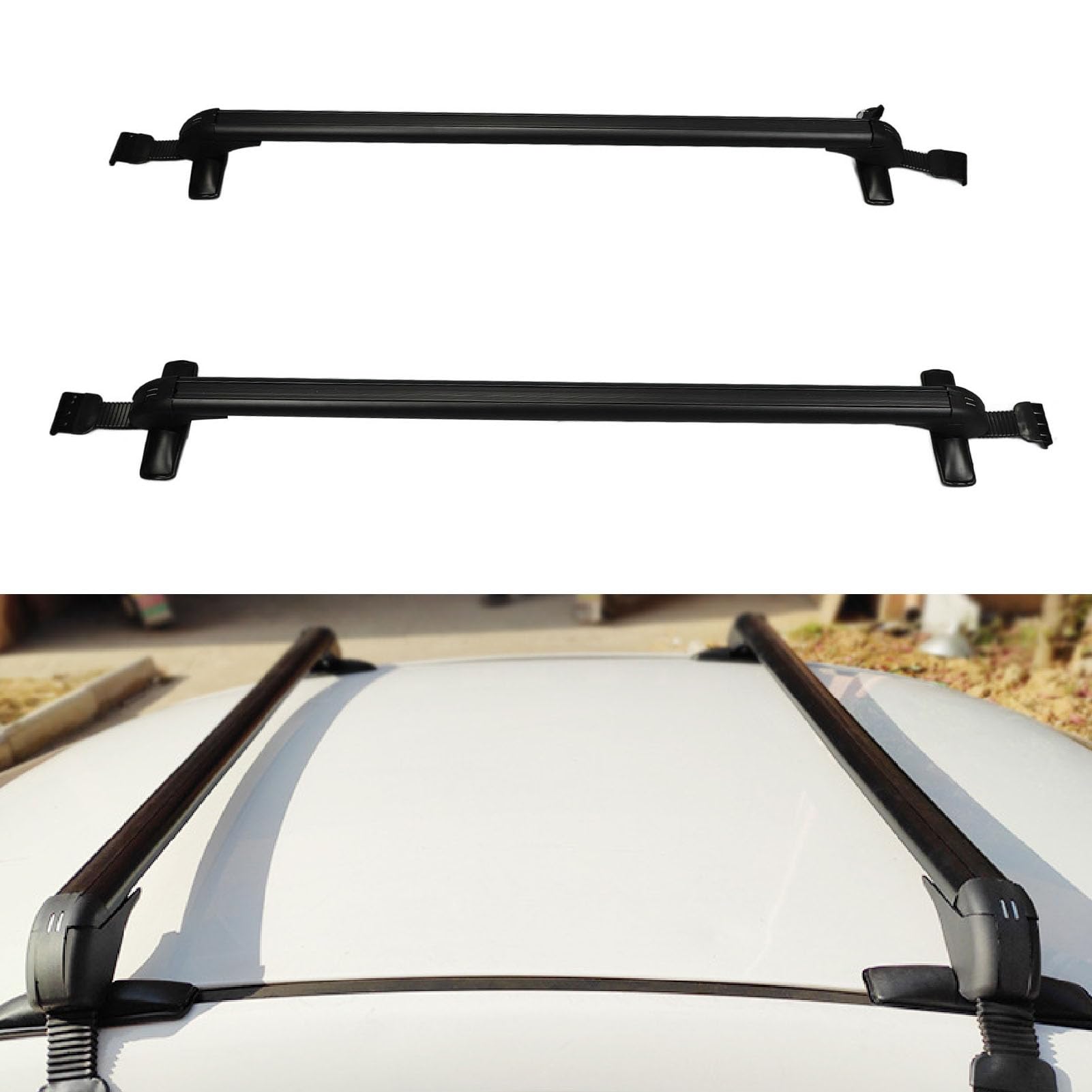 Duokon Portabagagli da Tetto per Auto in Lega di Alluminio, Traverse da 110 Cm, Strumento di Bloccaggio Integrato, Supporto Gratuito per Auto di Piccole Dimensioni Che Trasportano Bagagli, Zaini e