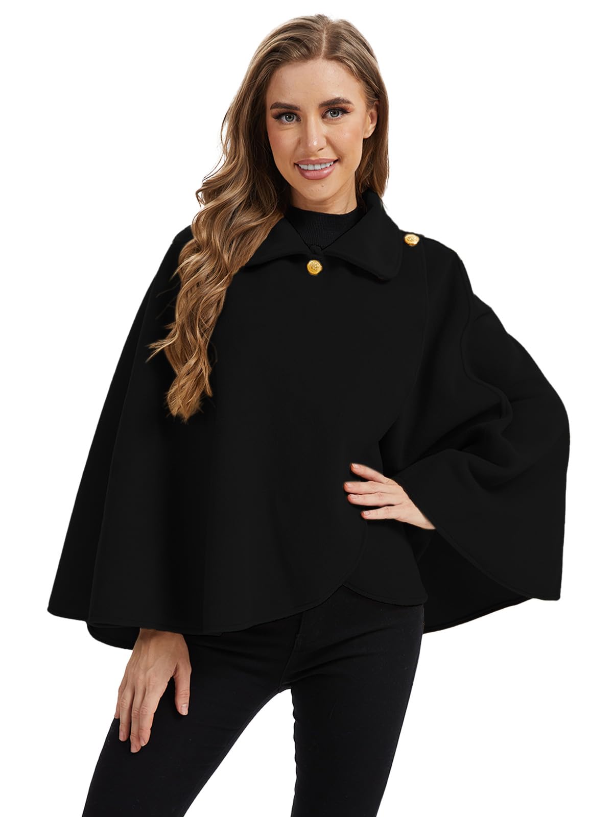 JFAN Poncho Femme Hiver Chaud Poncho Cape Femme Chic et Elegant avec Boutons Chale pour l' Automne Hiver