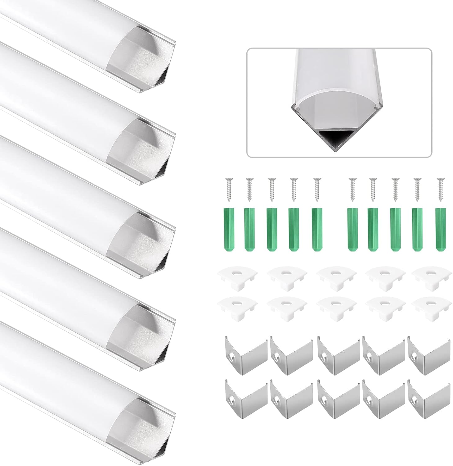ALLmeter Difusor de tiras LED en forma de V, perfil de aluminio, paquete de 5 tiras difusoras LED con cubierta blanca lechosa para 10 mm de ancho, armarios, techos, juntas de pared, escaleras