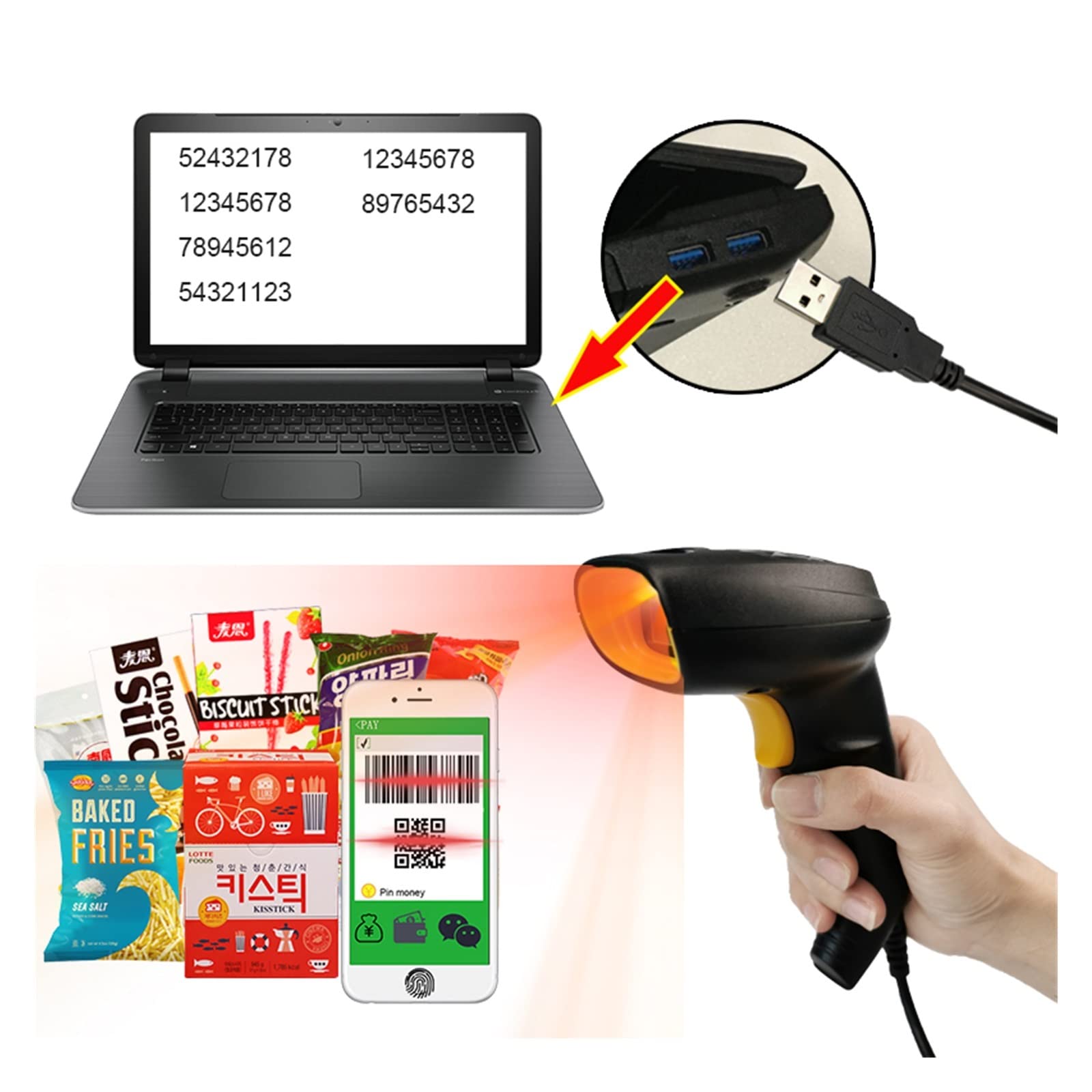 Lettore Barcode, Scanner Di Codici A Barre USB Wireless/cablato Portatile