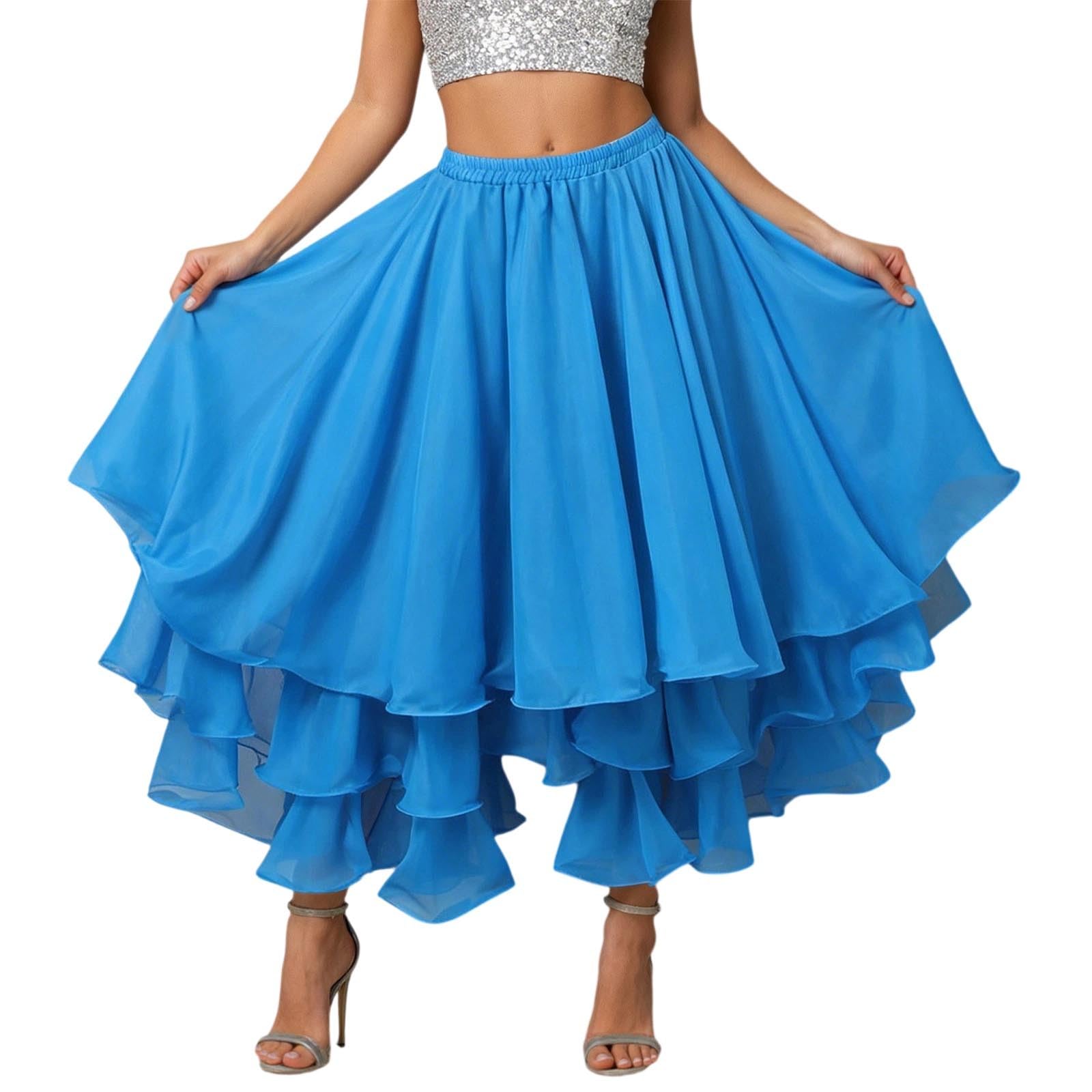 Generisch 2026 Gonna avvolgente in chiffon a tre strati con spacco alto, orlo arrotolato per spettacoli di danza del ventre durante le esibizioni di carnevale