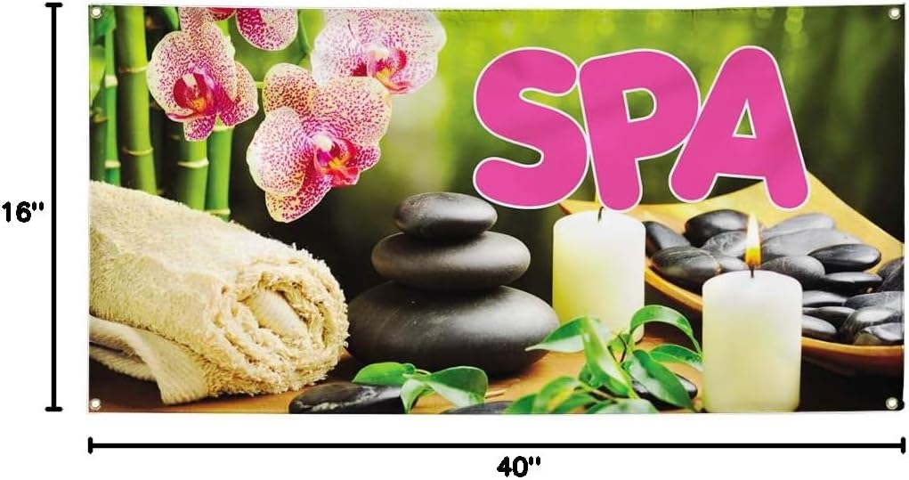 Vinyl Banner Multiple Sizes Spa A Outdoor Advertising Printing Business Outdoor Weatherproof Industrial Yard Signs 4 Grommets 16x40Inches