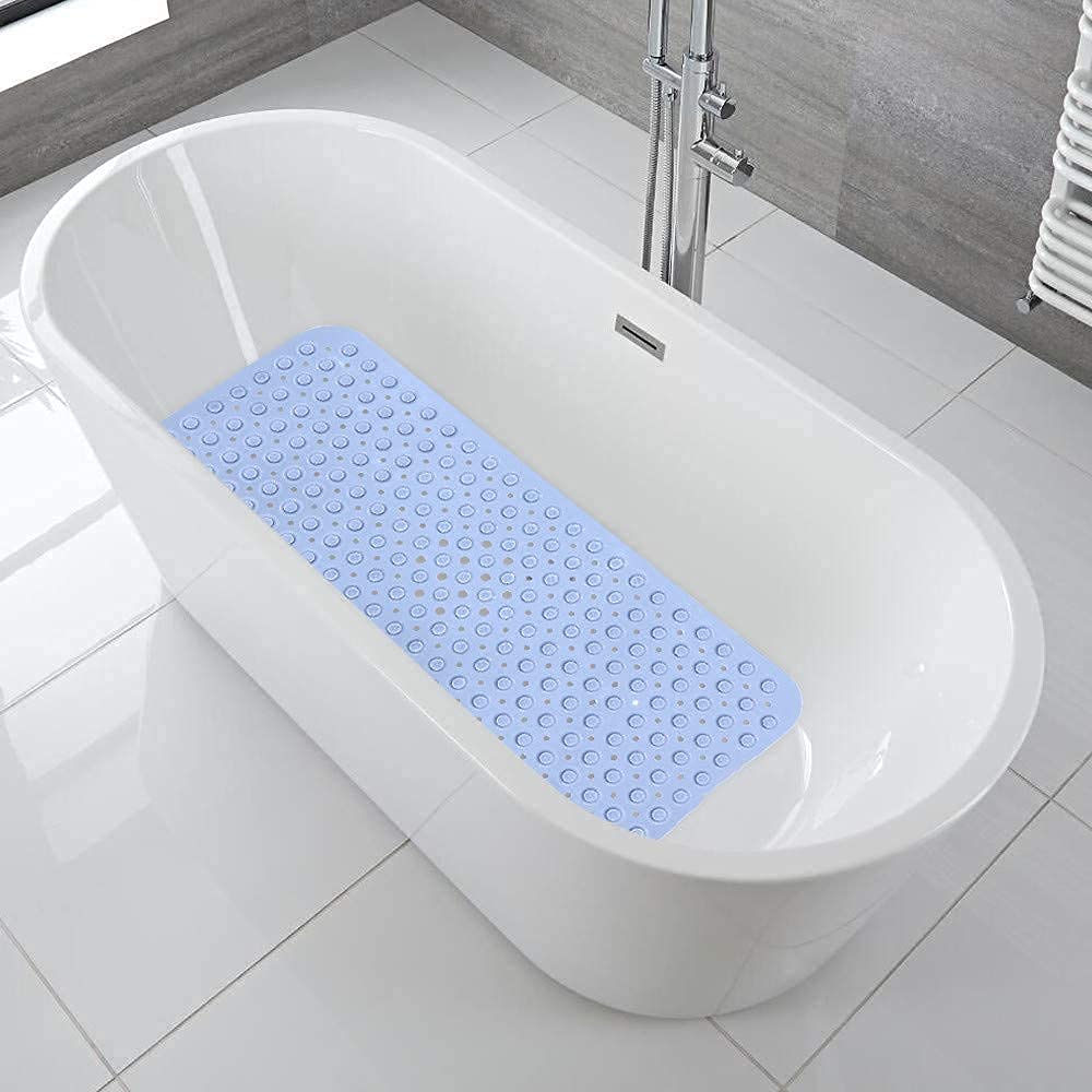 Chavda Bath Tub and Shower Mat, 70x38 cm, Machine Washable, Extra Large Bathtub Mats with Drain Holes and Suction Cups to Keep Floor Clean, Soft Scrubber on Feet, Bathroom Accessories (Sky Blue) 3