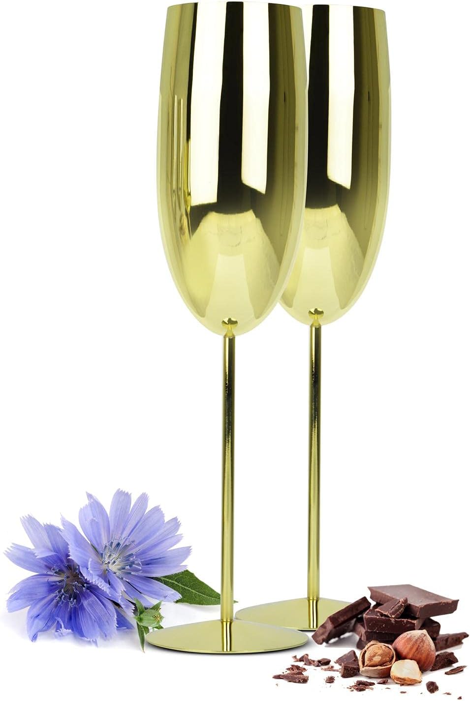 Sendez 2 Champagne Flutes 270 ml Stainless Steel Gold Champagne Flutes Champagne Glass Prosecco Glass