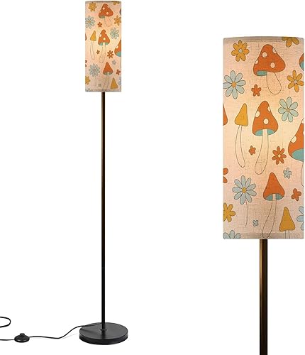 Miniatura 1 de Modern Floor Lamps for Living Room Retro 70s 60s Floral Hippie Mushrooms Summer Groovy Flower Power Standing Lamps with Linen Lampshade Tall Lamp