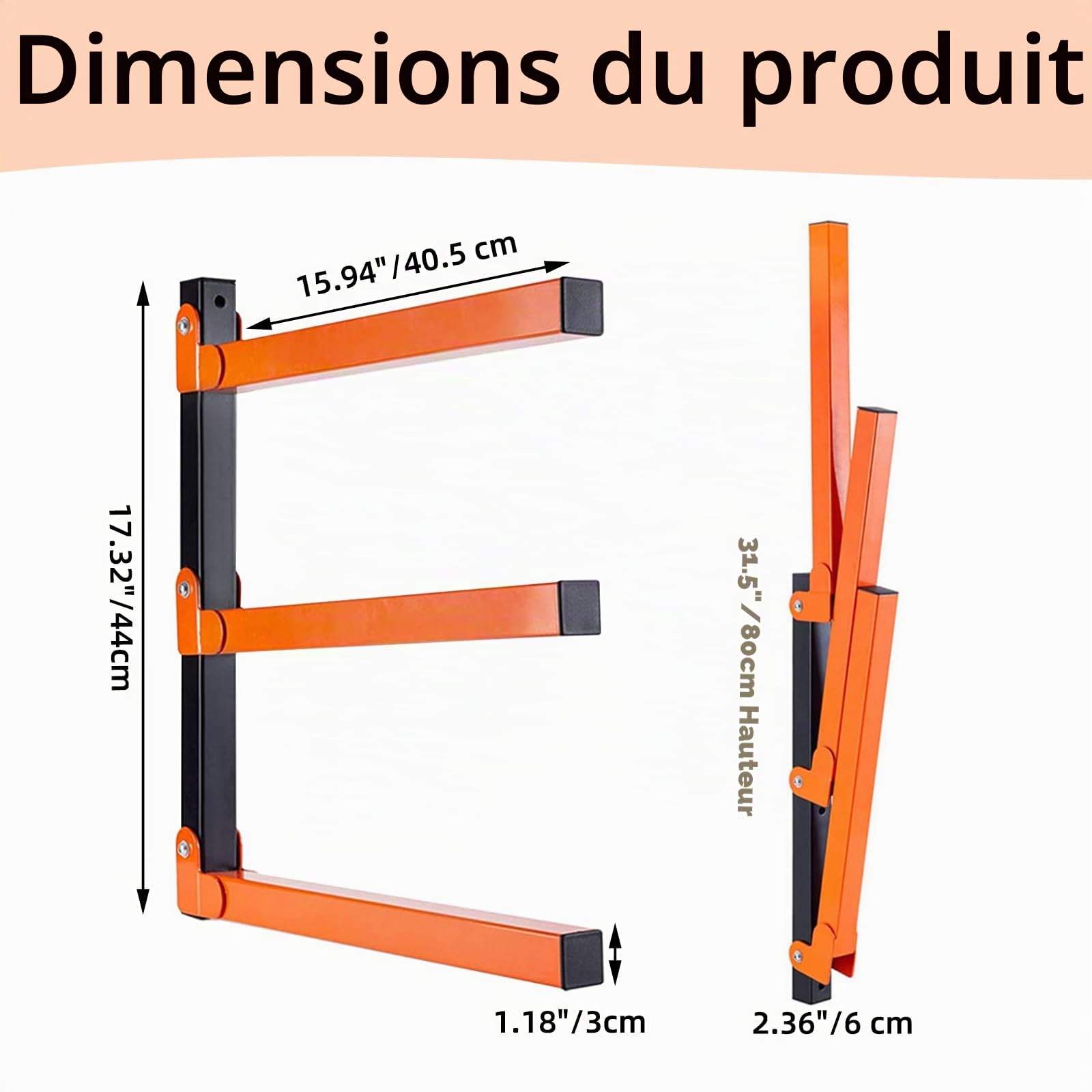 Organisateur mural en bois, étagère en métal à 3 niveaux pour usage intérieur et extérieur, rangement en bois qui économise de l'espace