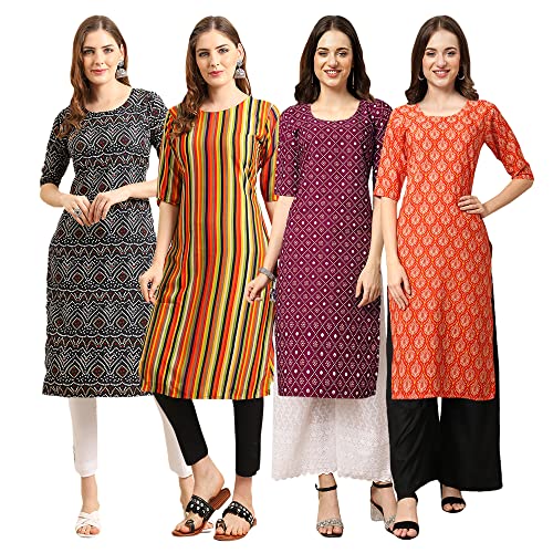 Image of Pinkmint Women's Crepe Digital Print Straight Kurta [Pack of 4]