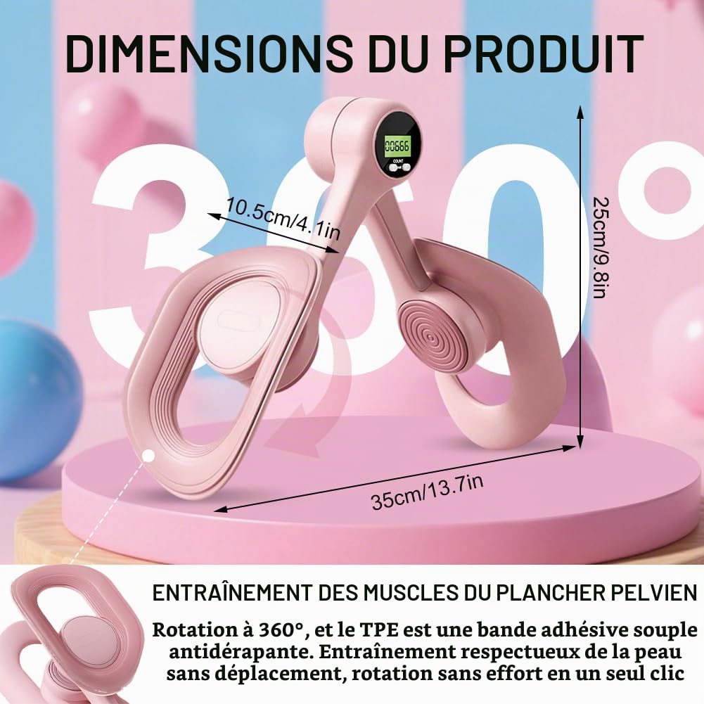 Appareil d'entraînement pour Les Cuisses, Appareil d'entraînement pour Le Plancher pelvien, Appareil de renforcement du Plancher pelvien avec Rotation à 360° et Compteur Intelligent