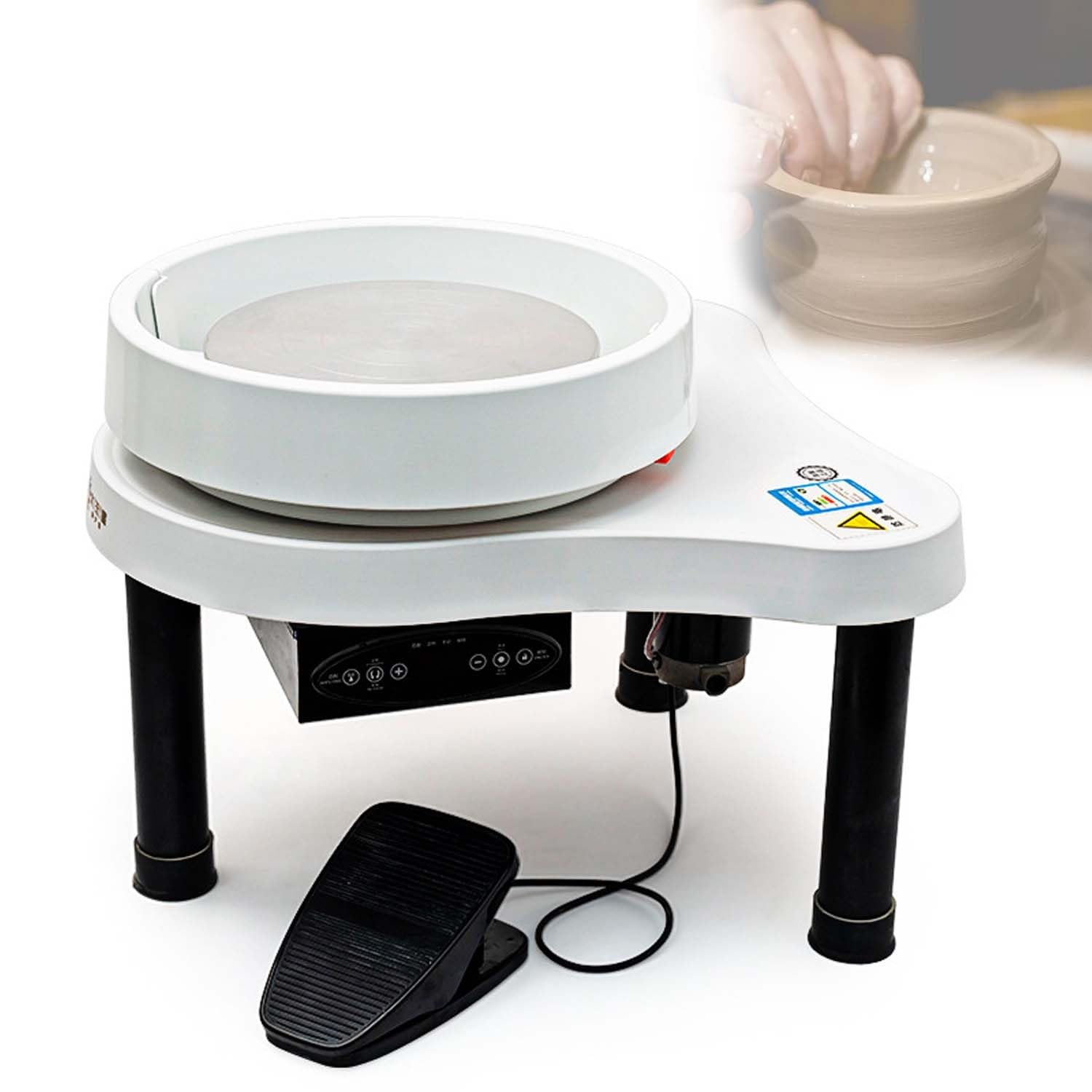 Torno De Cerámica 32 Cm Con Pedal Ajustable Que Ofrece Un Espacio Trabajo Más Amplio La Potencia Del Motor 200 W. Para Modelar Para Adultos Y Principiantes(White)