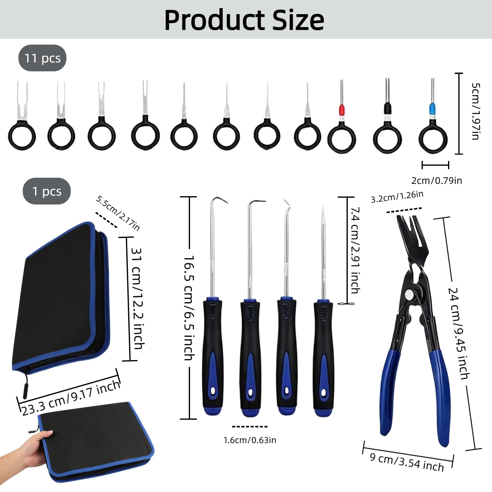 38PCS De Herramientas Kit, Desmontar Interiores De Coche, Herramientas Extracción Paneles, Salpicadero, Puertas Y Clips, Material ABS Resistente, Diseño Ergonómico Antiarañazos Con Estuche (Azul）