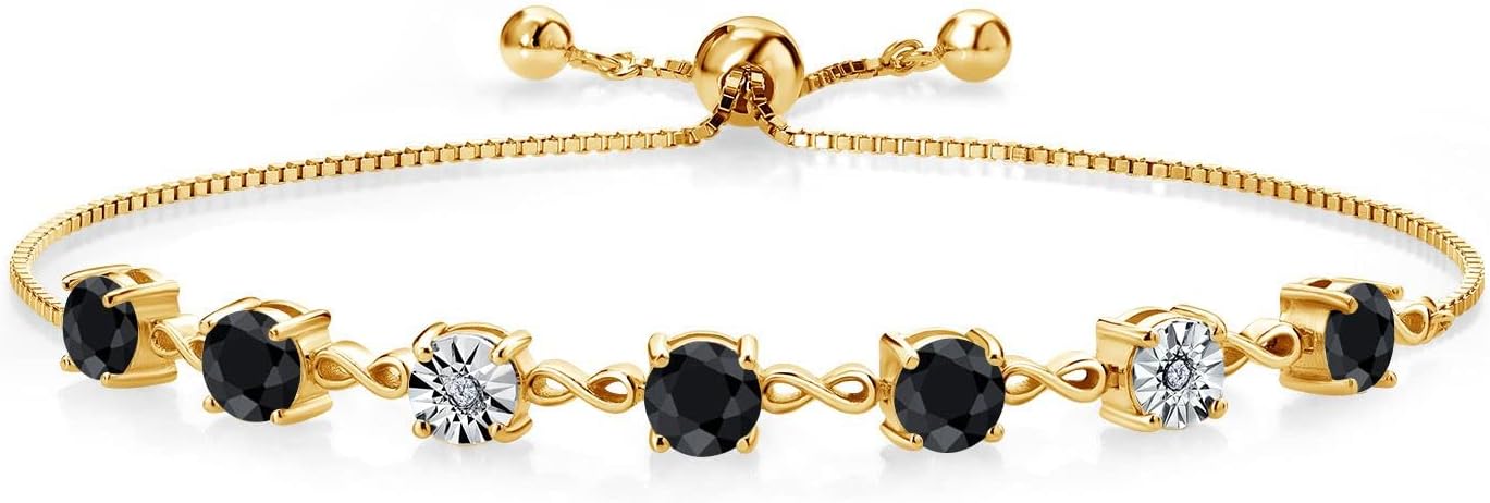 Gem Stone King 925 Sterling Silver Infinity Tennis Bracelet for Women | Gemstone Birthstone and White Lab Grown Diamond | Round 5MM and 1MM Accents| Adjustable Bolo to 9 Inch | Easy-On Easy-Off