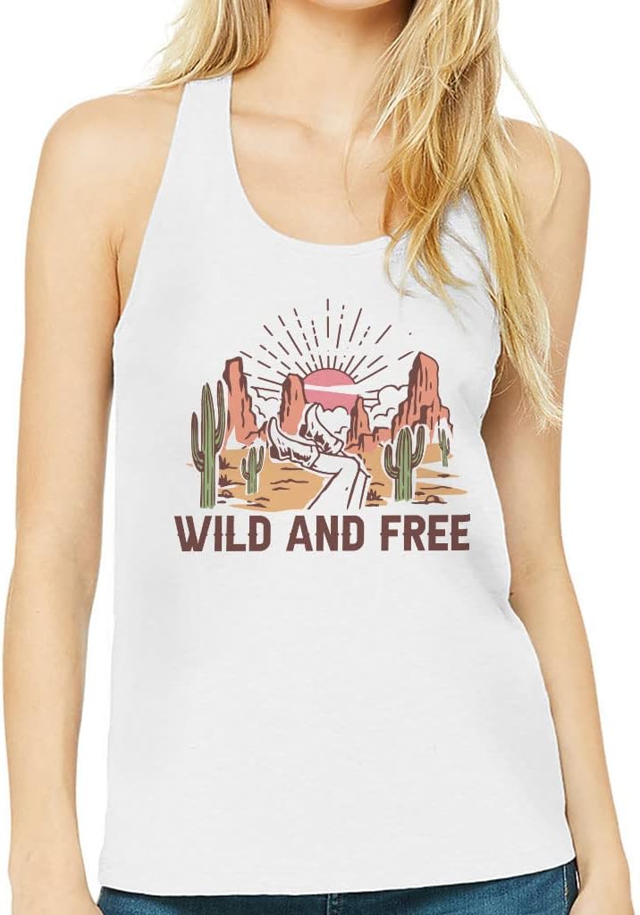 Wild and Free Women's Racerback Tank - Landscape Tank Top - Cactus Workout Tank