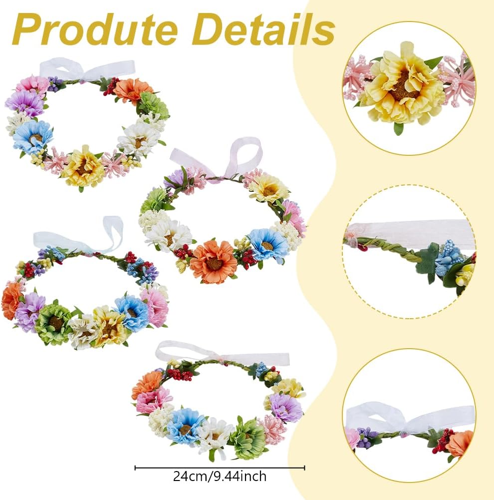 INFUNLY 133pcs/Set DIY Daisy Flower Crowns Kit Farmhouse Style Artificial Wreaths Handmade Floral Crown Garland Kit Flower Wreath Headbands Kit Bridal Shower Wreath for Women Gifts