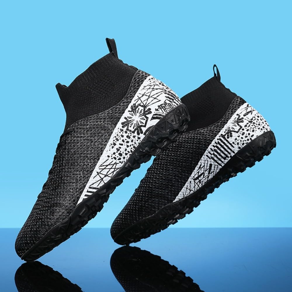 Men's Soccer Cleats High-Top Turf & AG Spikes Shoes Unisex Adult Training Athletic Sneakers for Women Youth Boys Girls with Shin Guard Sock Set