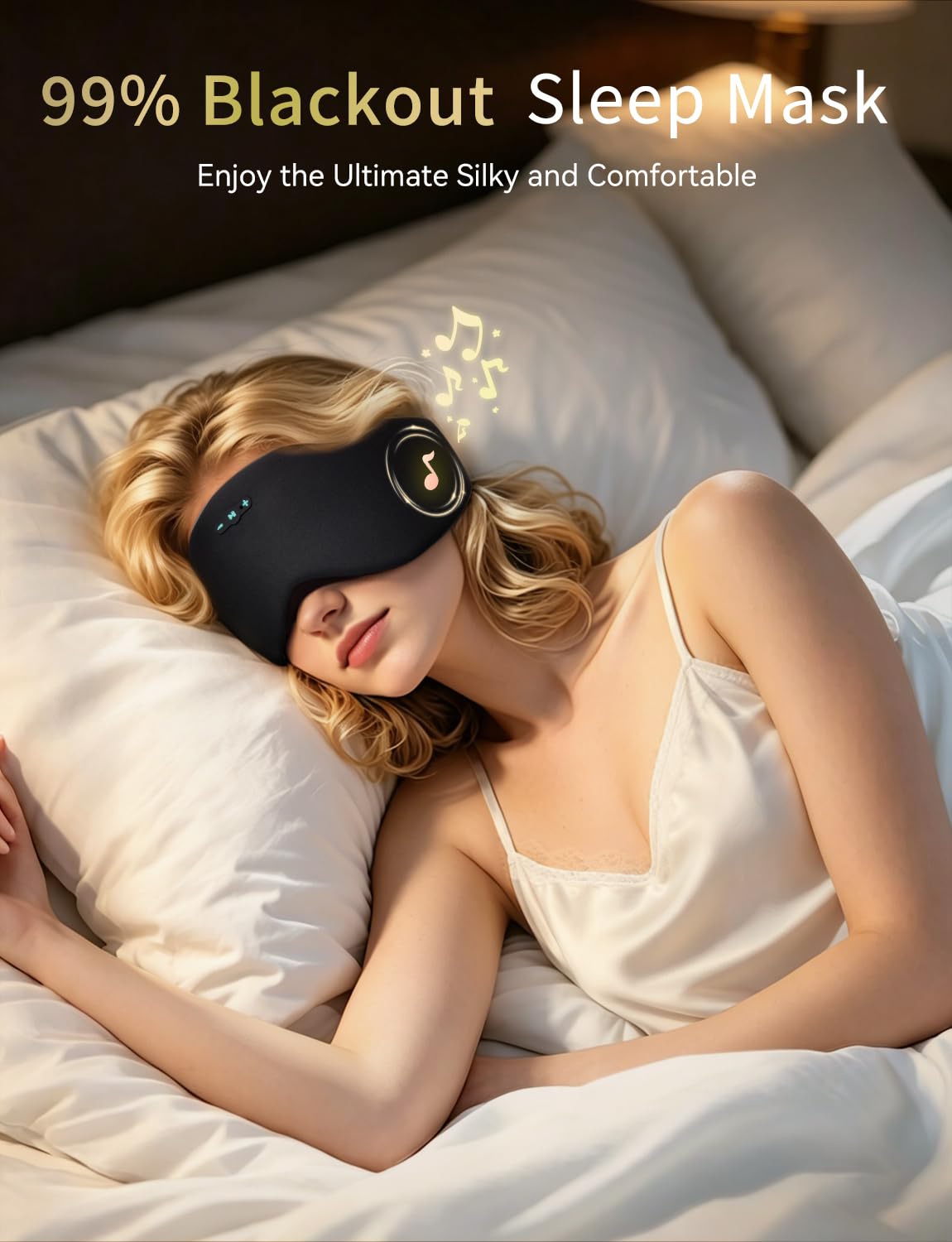 Mascherina per dormire con cuffie Bluetooth 6.0, 20 ore di autonomia, per dormire, per chi dorme sul fianco, regolabile, oscurante, per viaggi, meditazione, riduzione del rumore, regalo per donne e