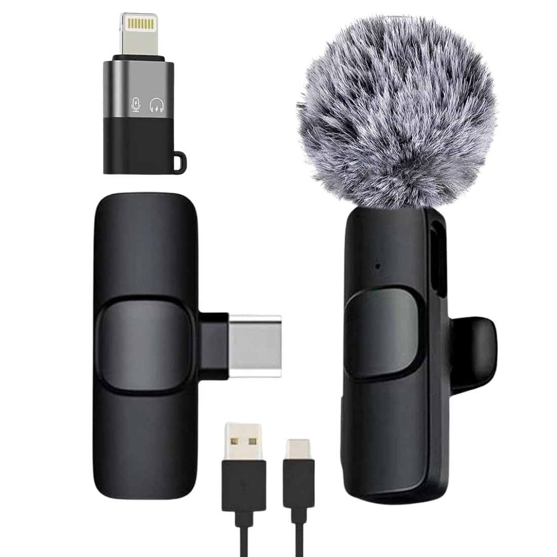 GADGETSWEAR AI K8 Furry Wireless Lavalier Microphone – Bluetooth Clip-On Collar Mic for Type-C Android – Noise Cancelling Mic for YouTube, Podcast, Vlogging, Reels & Video Content Creation (Black)