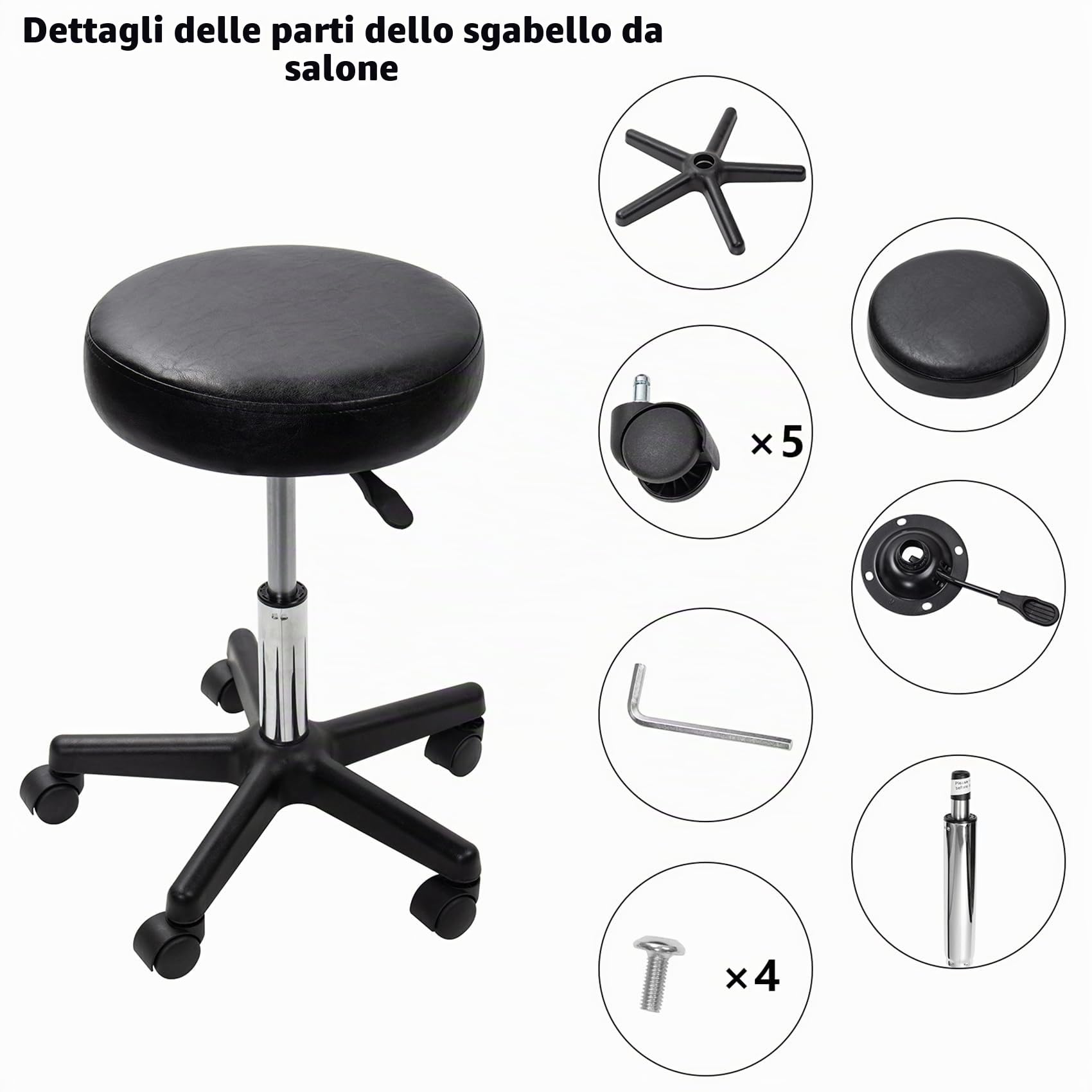 display4top Nero Sgabello, 5 ruote