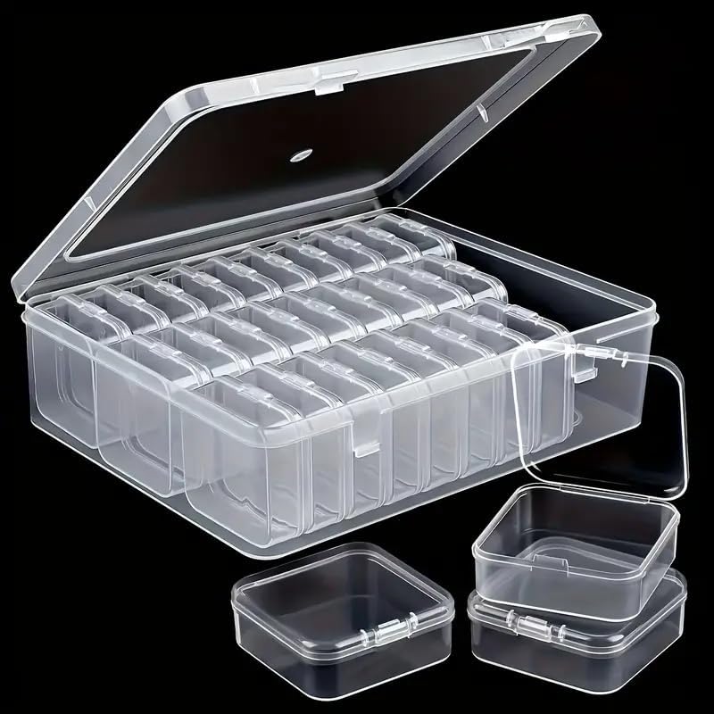 7Seas Bead Organizer Box, 30Pcs Small Clear Plastic Bead Storage Containers, 1 Craft Storage Box with Hinged Lid, Mini Box for Jewelry Making DIY Bracelets Beading Nails Screws Seeds Small Parts