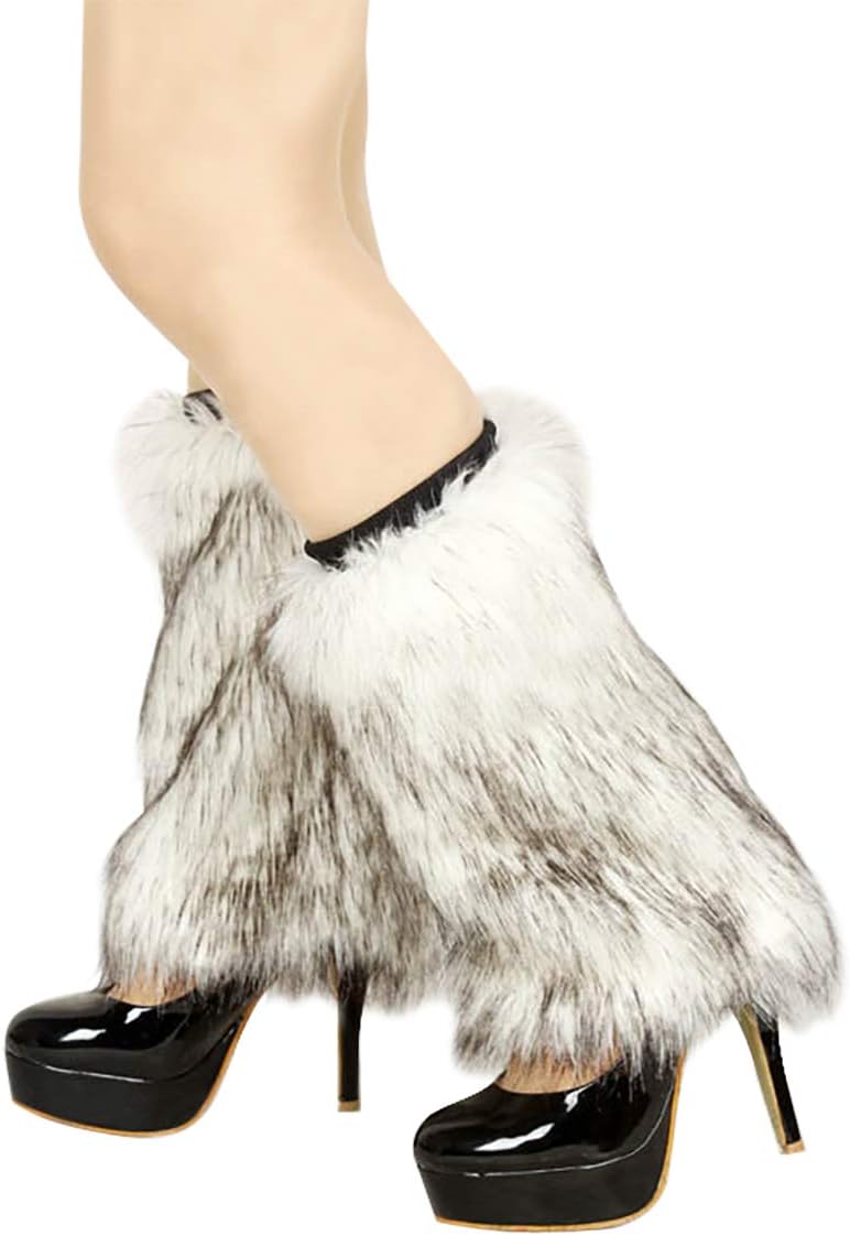 Queenbox Womens Faux Fur Warm Leg Warmer Fuzzy Boot Sleeves Soft Boot Covers