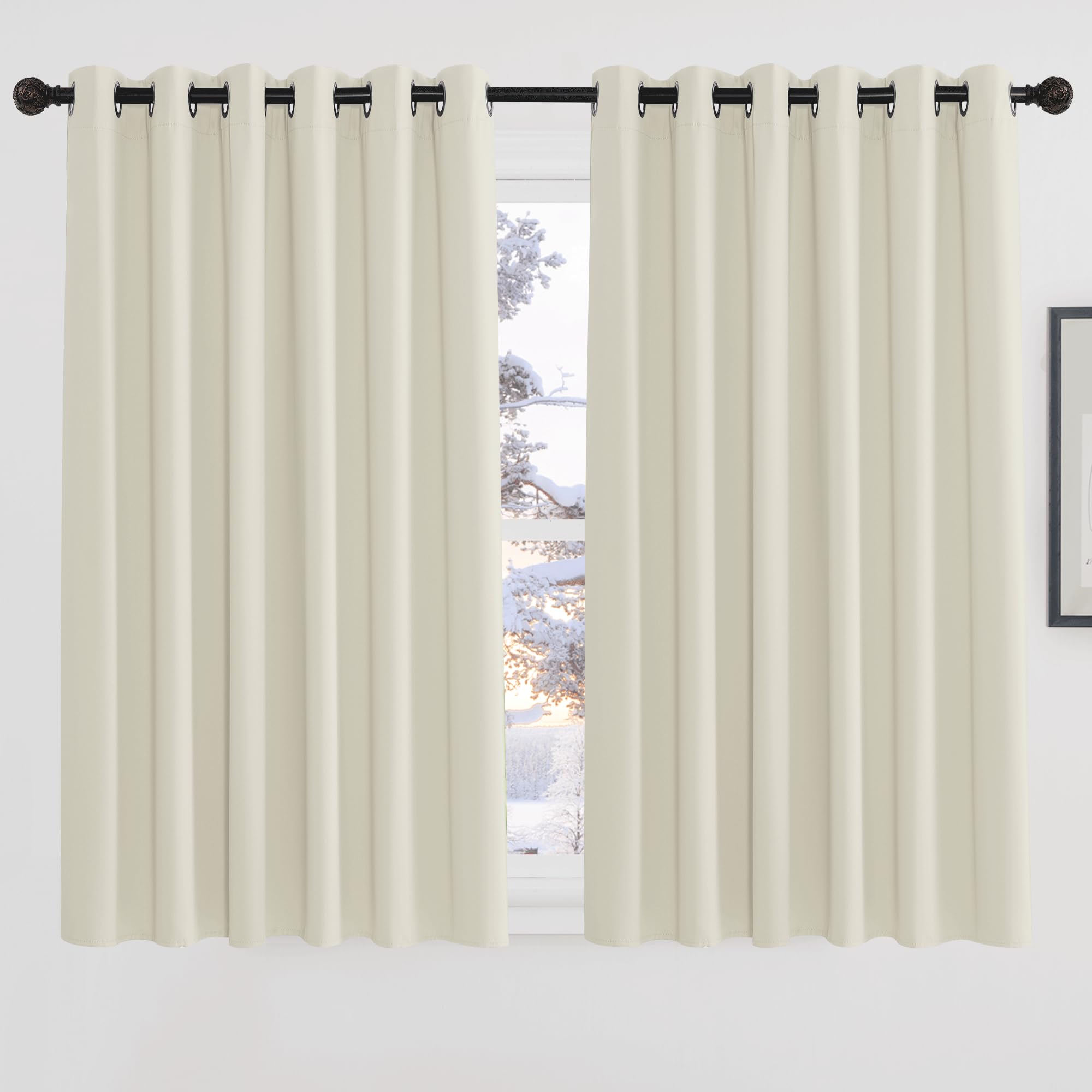 PONY DANCE Blackout Curtains with Grommets, Thermal Insulated Blackout Curtains for Living Room Children's Room, Light Beige