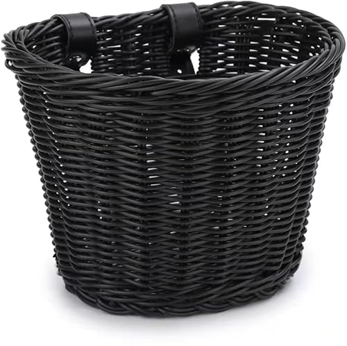 Cesta para bicicleta, cesta de almacenamiento frontal para manillar con correas de cuero ajustables, accesorios de bicicleta, tejida a mano,