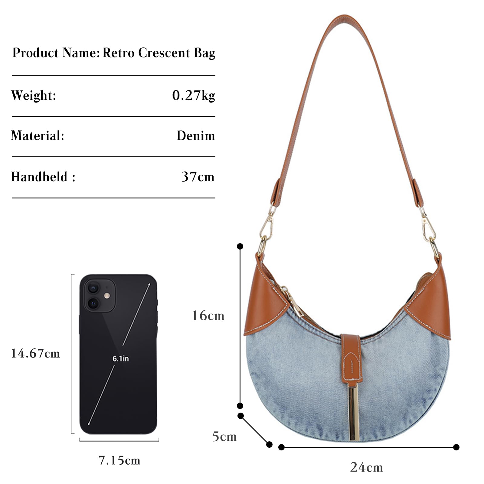 CORIOS Borsa in Denim a Spalla e Mano Elegante - Tote in Jeans Retro a Tracolla per Viaggi, Lavoro, Shopping - Blu