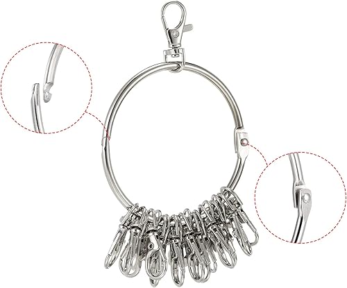 Miniatura 4 de PATIKIL Llavero organizador de llaves de 3.4 pulgadas de diámetro, 1 soporte de gestión de llaves con 20 anillos de hebilla para oficina, plateado