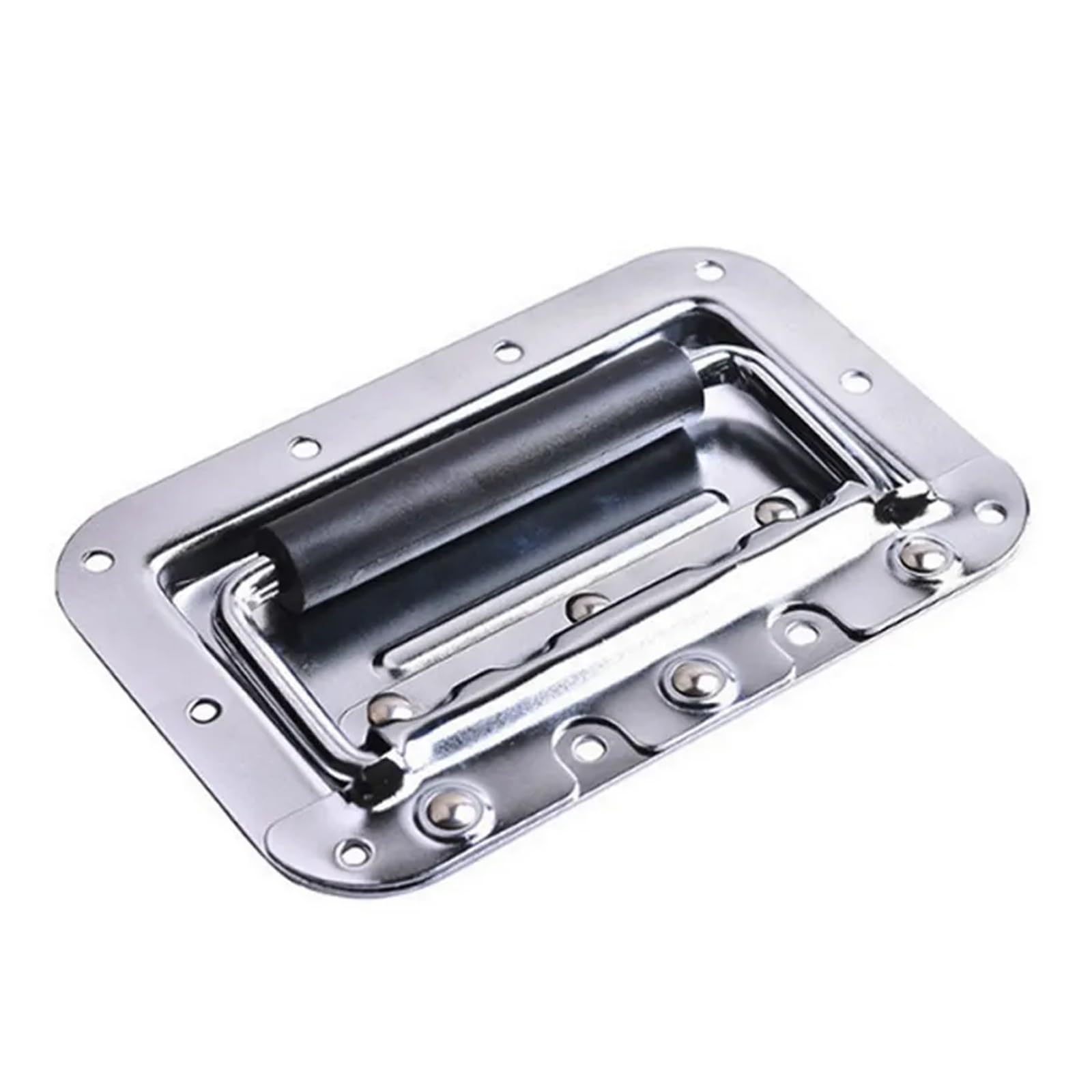 Cqahdsevf Silver Folding Metal Chest Handles, 2Pcs Spring Loaded Steel Recessed Handle Padded Grip Cabinet Toolbox Black (Silver)