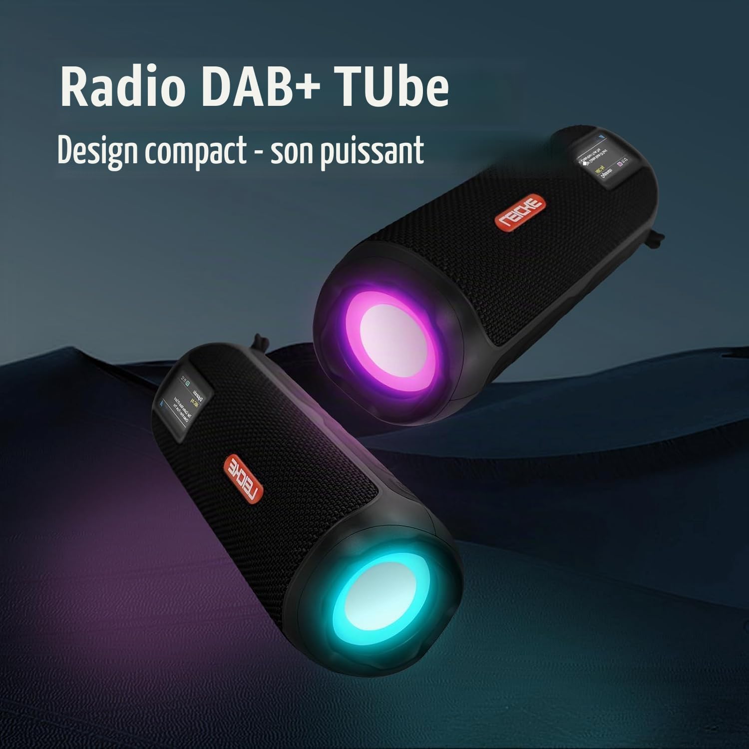 LEICKE Radio Dab+ Portable et Enceinte Bluetooth - Radio Numérique FM, Batterie 4500mAh, Son Stéréo 10W, Lumières LED RVB, USB-C, Réveil, Lecteur Micro SD/AUX, Noir