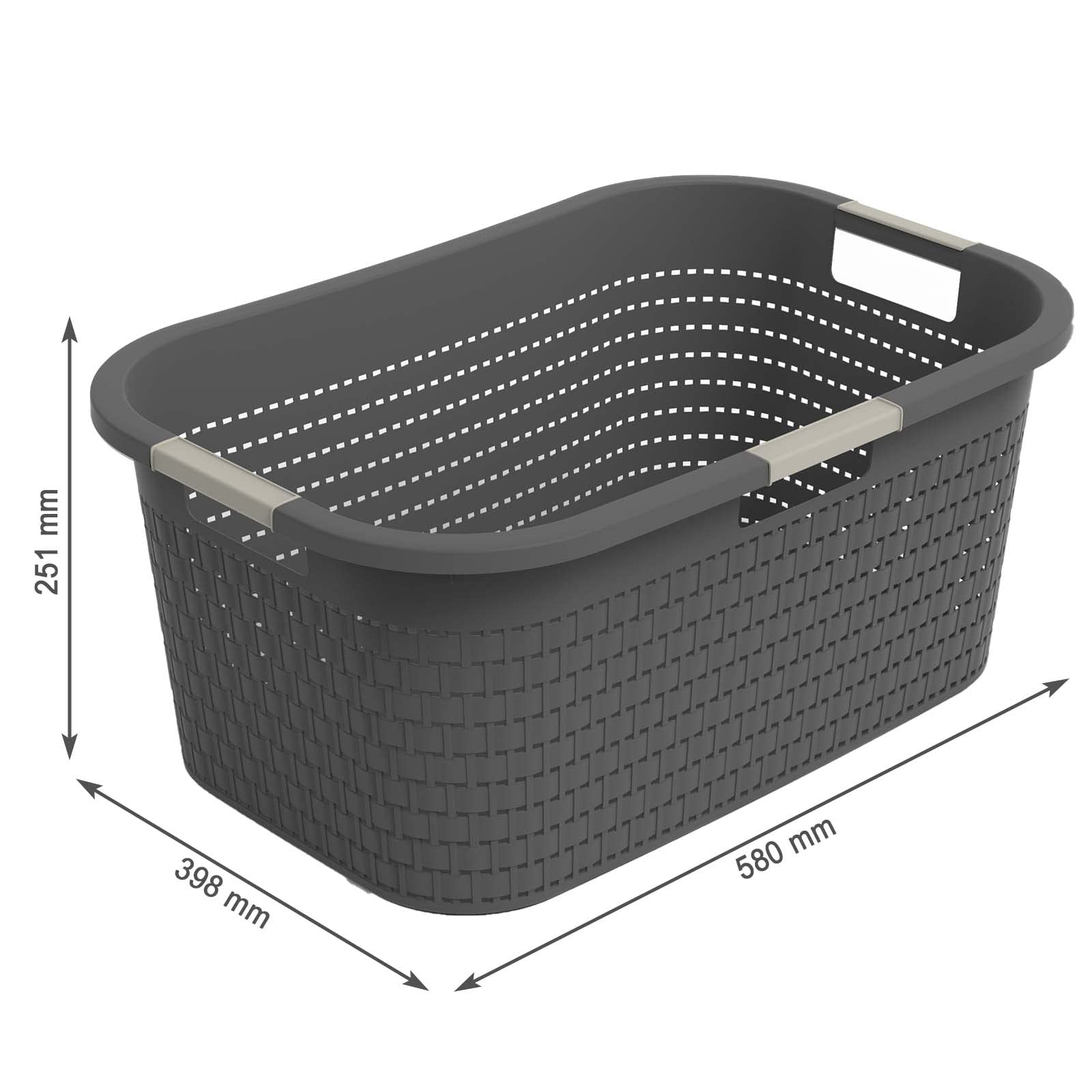 Rotho Country 2er-Set Wäschesammler und Wäschekorb 1x 40l & 1x 55l | Einsteiger-Set in Rattan-Optik | leicht zu tragen | robust & langlebig | einfach zu reinigen & hygienisch | anthrazit
