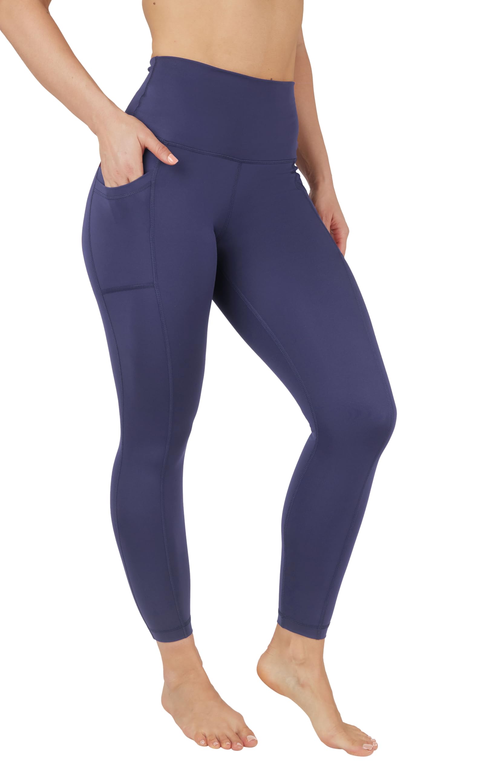 Yogalicious Womens High Waisted Yoga Legging Elastic Free Squat Proof Workout Pant - Skipper Blue W/Pocket - Large