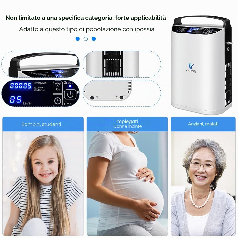 Concentratore di ossigeno portatile, (1-5 file) flusso flusso di ossigeno può essere regolabile, 90%±3% ossigenatore per la casa macchina di ossigeno per la casa e la casa