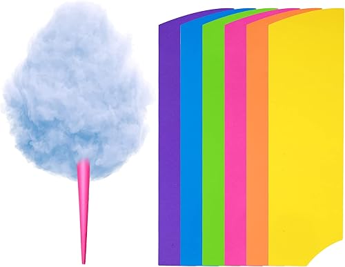 Paquete de 100 conos de algodón de azúcar, palitos de algodón de azúcar, suministros de papel multicolor de algodón de azúcar con cinta adhesiva de